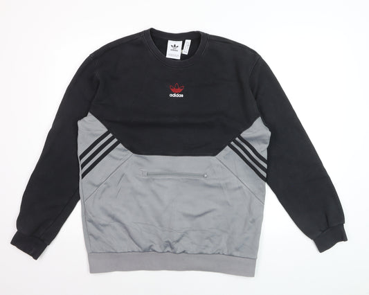 Adidas Men's Black Grey Logo Pullover Sweatshirt Size M