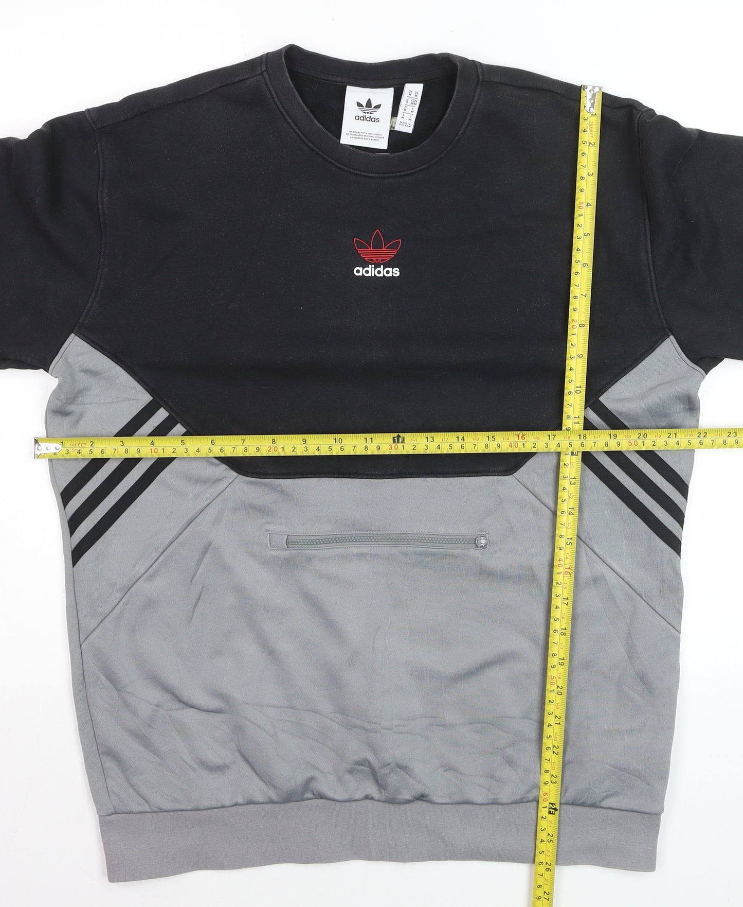 Adidas Men's Black Grey Logo Pullover Sweatshirt Size M