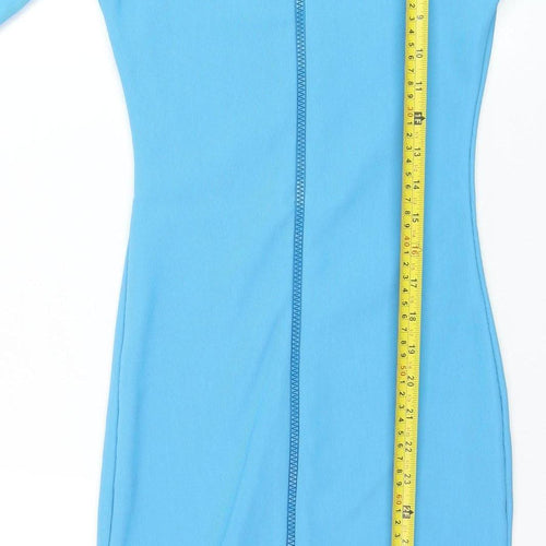 PrettyLittleThing Girls Blue XS Bodycon Zip Dress