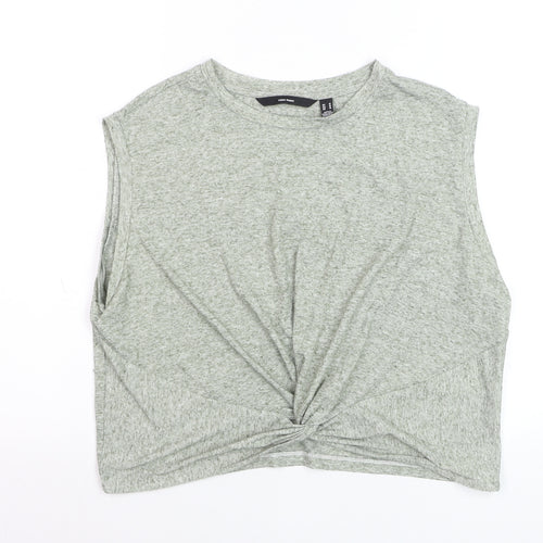 Vero Moda Womens Grey Cropped Twist Top Size M Sleeveless Cotton Blend