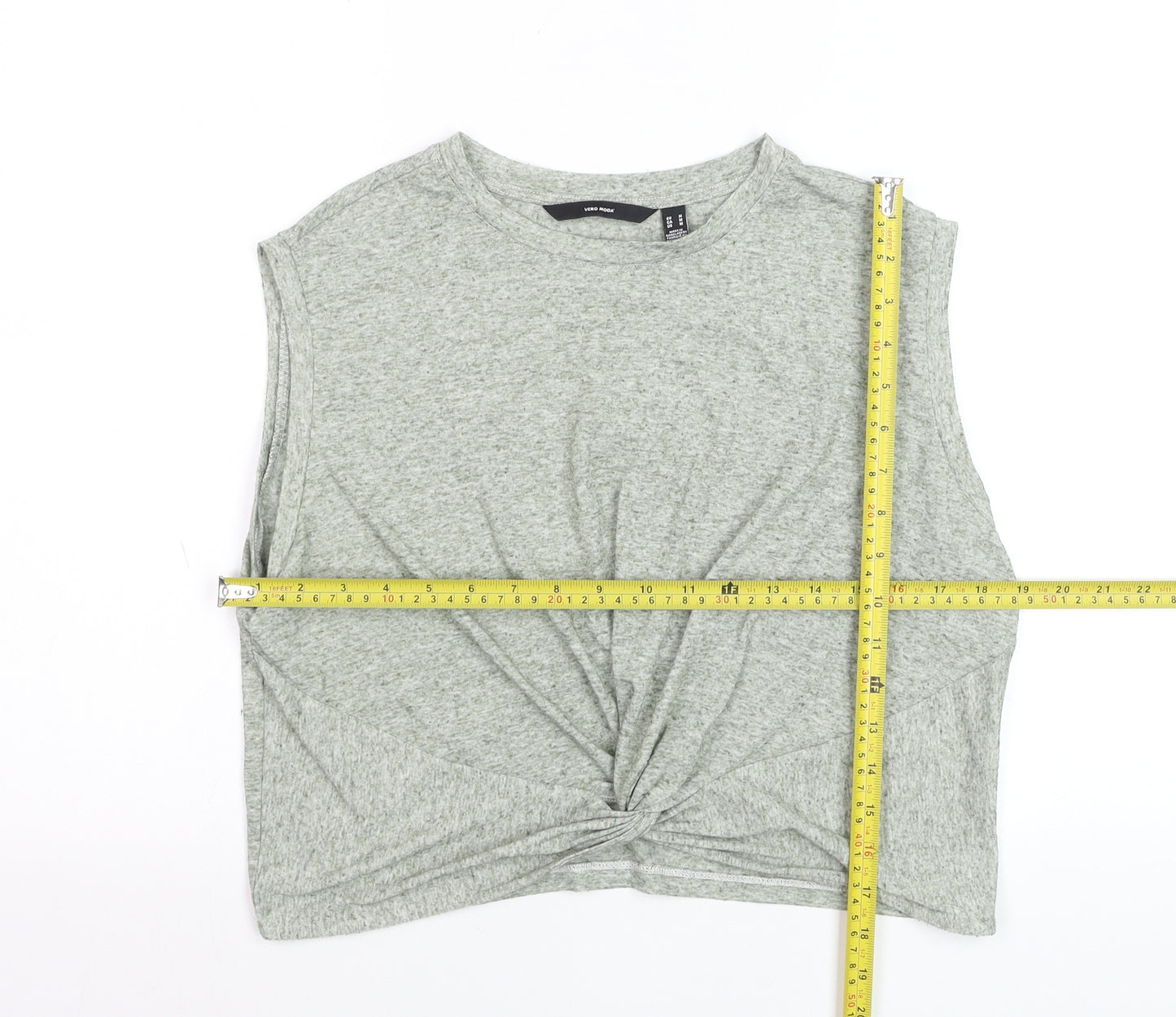 Vero Moda Womens Grey Cropped Twist Top Size M Sleeveless Cotton Blend