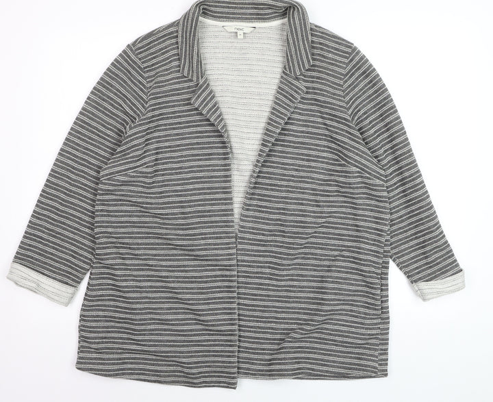 Next Women’s Grey Striped Collared Long Sleeve Open Cardigan Size 20