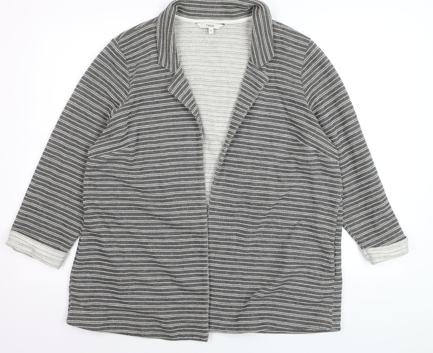 Next Women’s Grey Striped Collared Long Sleeve Open Cardigan Size 20