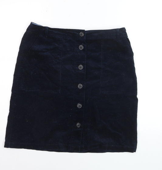 White Stuff Women's Blue Corduroy A-Line Button Skirt Size 12