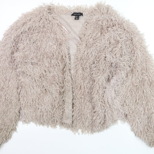 New Look Women Beige Faux Fur Open Short Jacket L