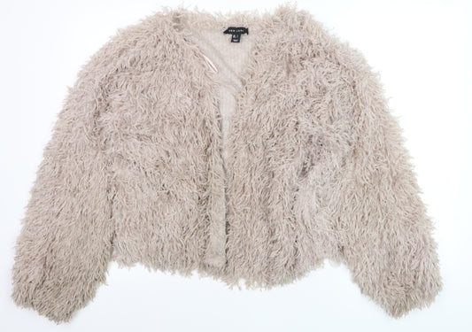 New Look Women Beige Faux Fur Open Short Jacket L