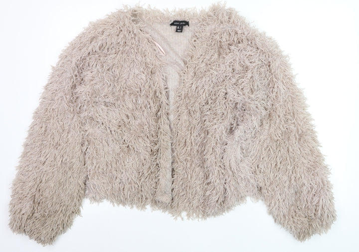New Look Women Beige Faux Fur Open Short Jacket L