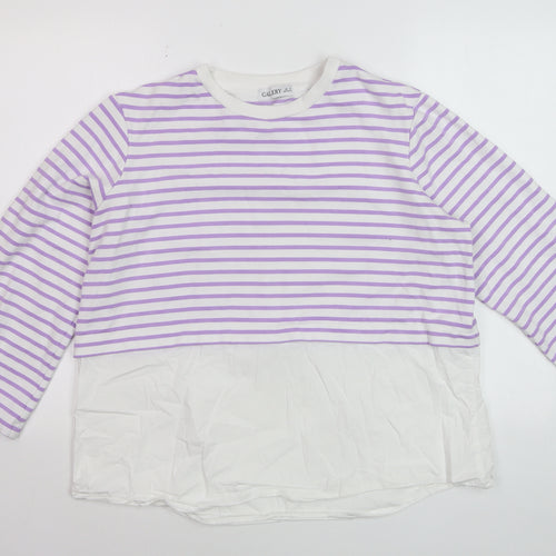 Gallery Women’s Lilac White Striped Long Sleeve Jersey Top Size M