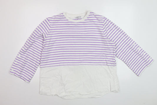 Gallery Women’s Lilac White Striped Long Sleeve Jersey Top Size M