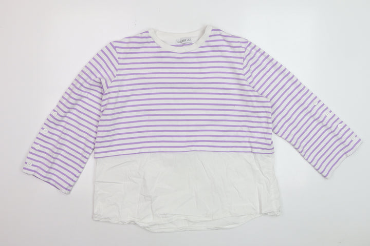 Gallery Women’s Lilac White Striped Long Sleeve Jersey Top Size M
