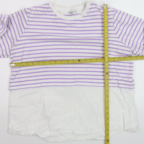 Gallery Women’s Lilac White Striped Long Sleeve Jersey Top Size M
