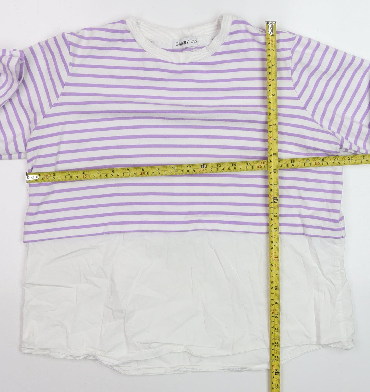 Gallery Women’s Lilac White Striped Long Sleeve Jersey Top Size M
