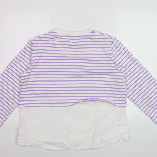 Gallery Women’s Lilac White Striped Long Sleeve Jersey Top Size M