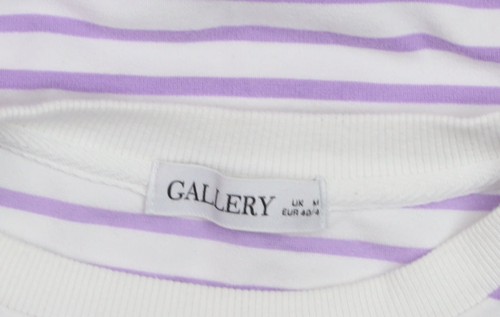 Gallery Women’s Lilac White Striped Long Sleeve Jersey Top Size M