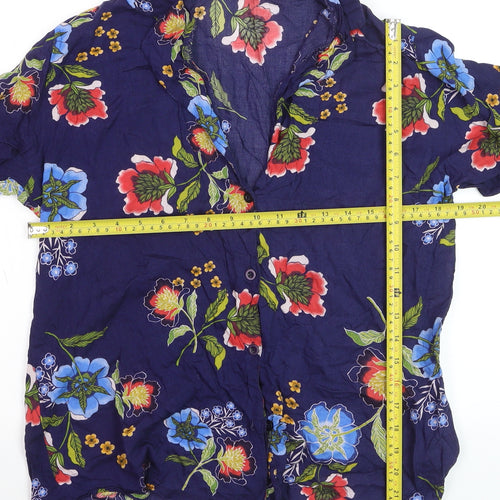 ASOS Women Blue Floral Long Sleeve Button-Up Viscose Shirt Size 10