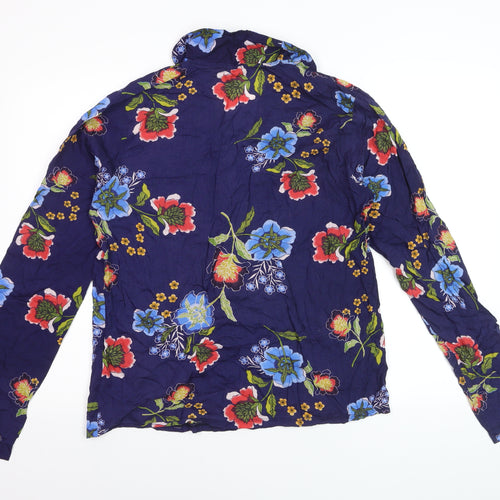 ASOS Women Blue Floral Long Sleeve Button-Up Viscose Shirt Size 10
