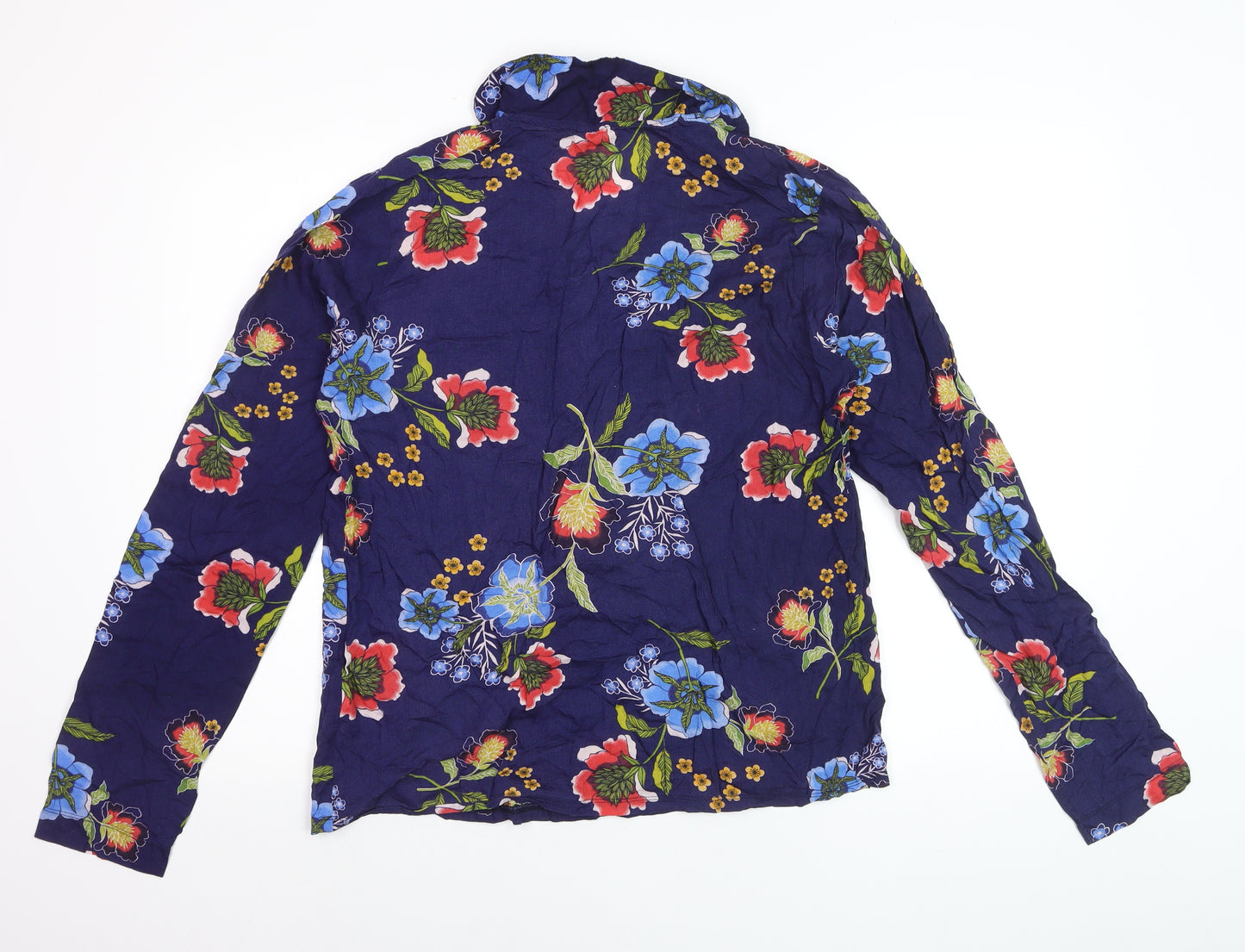 ASOS Women Blue Floral Long Sleeve Button-Up Viscose Shirt Size 10