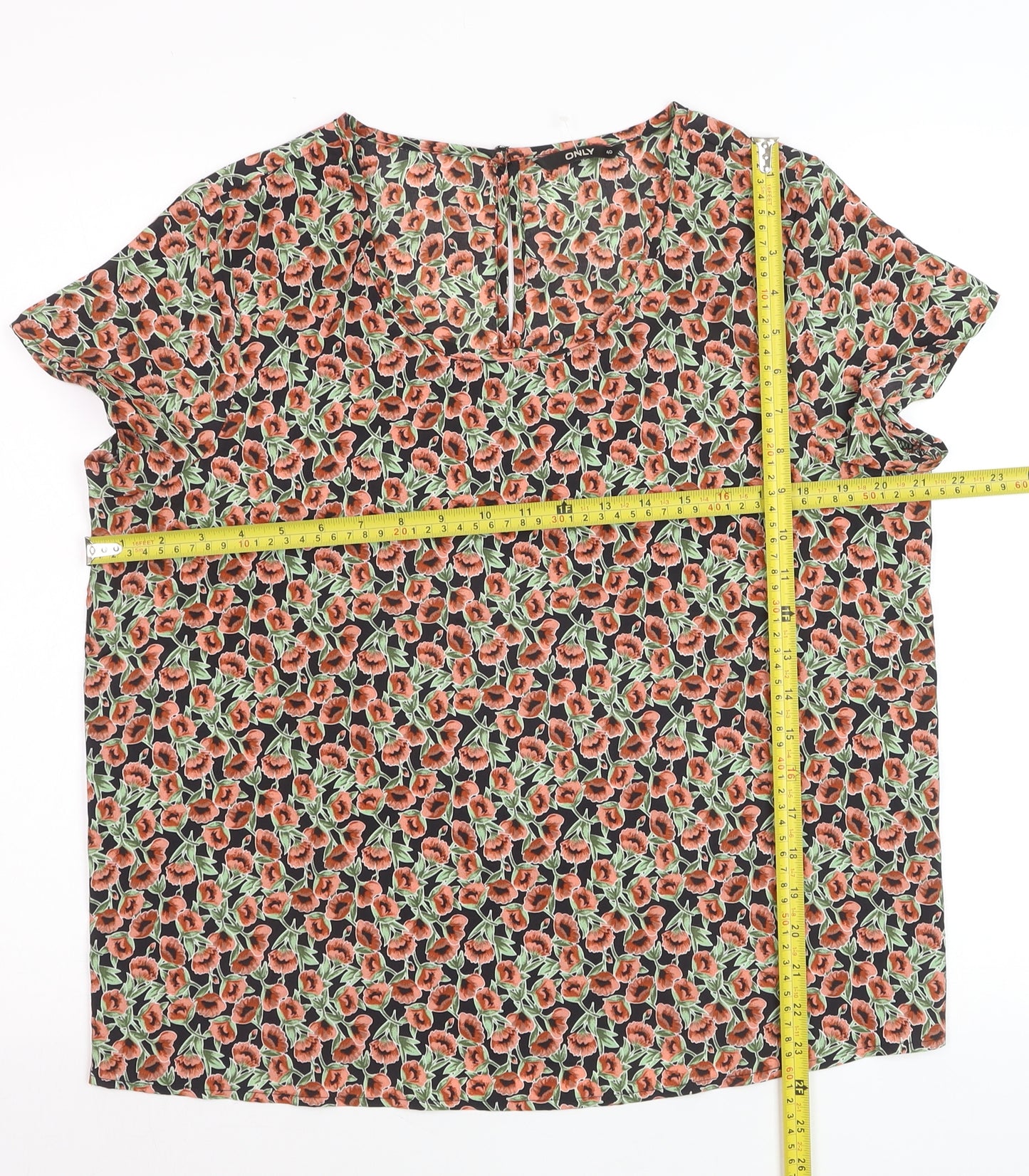 ONLY Women's Multicoloured Floral Blouse Size 12 Short Sleeve
