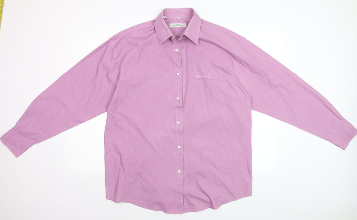 Ben Sherman Men Pink Cotton Long Sleeve Classic Fit Dress Shirt Size 16
