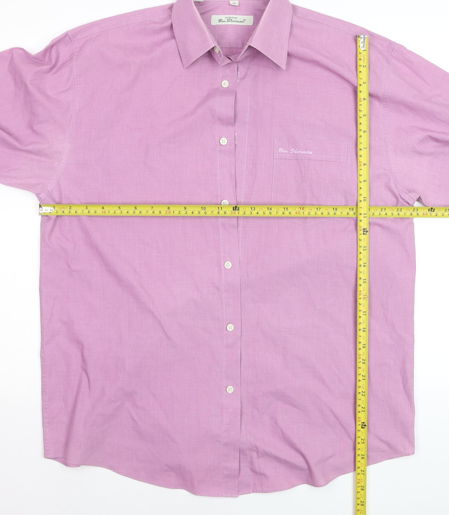 Ben Sherman Men Pink Cotton Long Sleeve Classic Fit Dress Shirt Size 16