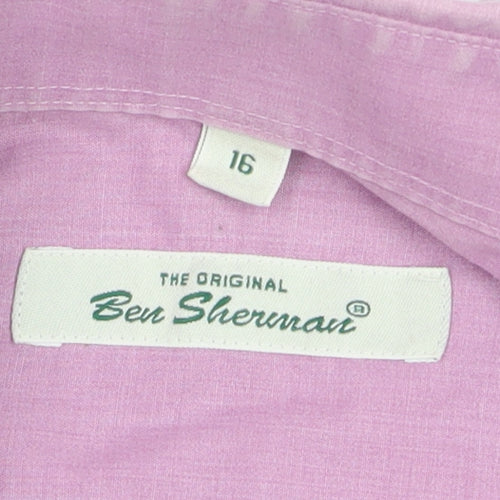 Ben Sherman Men Pink Cotton Long Sleeve Classic Fit Dress Shirt Size 16