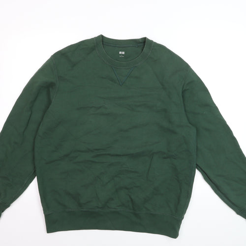 Uniqlo Men's Green L Pullover Sweatshirt Cotton Blend