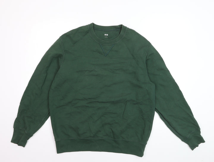 Uniqlo Men's Green L Pullover Sweatshirt Cotton Blend