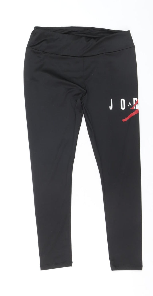 Front view of Jordan girls’ black leggings m 10-12 years stretch polyester activewear