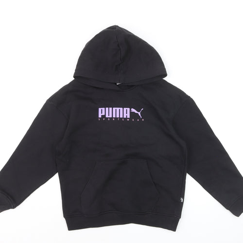 Puma Girls Black Pullover Hoodie 11-12 Years Fleece Hooded Sweatshirt