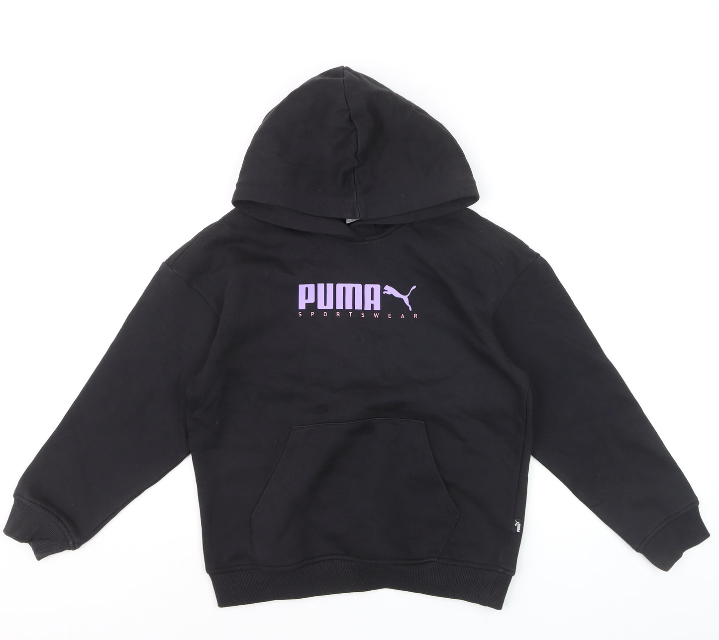 Puma Girls Black Pullover Hoodie 11-12 Years Fleece Hooded Sweatshirt