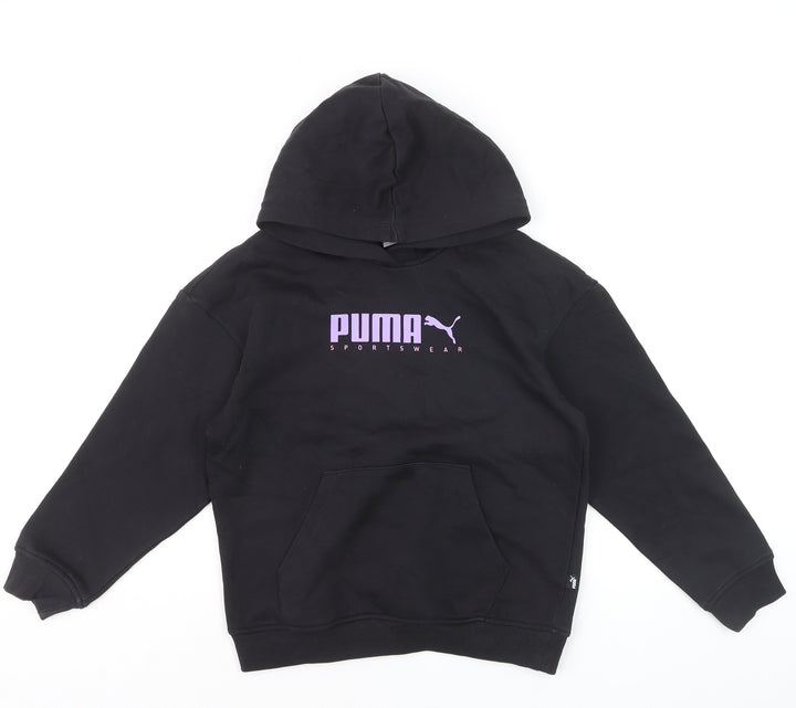 Puma Girls Black Pullover Hoodie 11-12 Years Fleece Hooded Sweatshirt