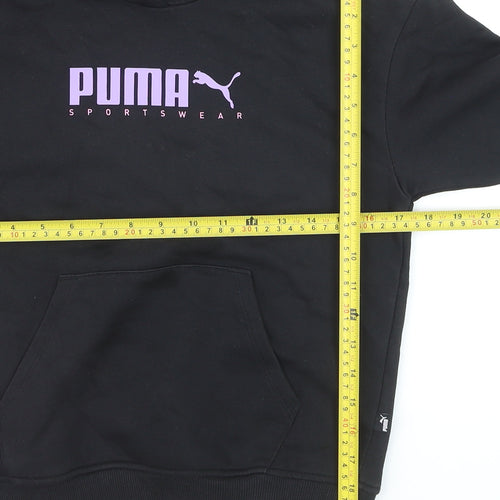 Puma Girls Black Pullover Hoodie 11-12 Years Fleece Hooded Sweatshirt