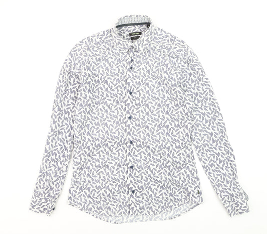 Remus Uomo Men's Blue Leaf Print Slim Fit Long Sleeve Formal Shirt 15.5/39