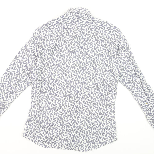 Remus Uomo Men's Blue Leaf Print Slim Fit Long Sleeve Formal Shirt 15.5/39