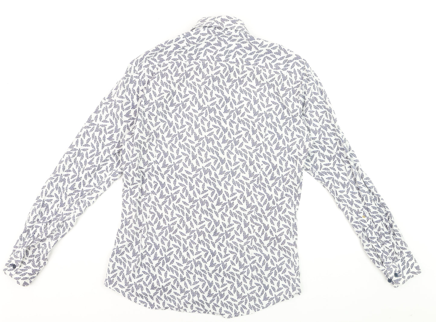 Remus Uomo Men's Blue Leaf Print Slim Fit Long Sleeve Formal Shirt 15.5/39
