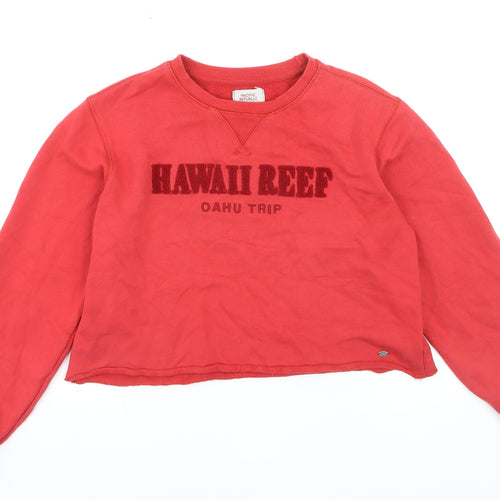 Pull&Bear Women Red Crop Pullover Sweatshirt Hawaii Reef S