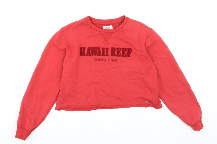 Pull&Bear Women Red Crop Pullover Sweatshirt Hawaii Reef S
