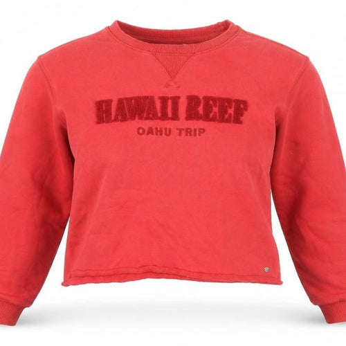 Pull&Bear Women Red Crop Pullover Sweatshirt Hawaii Reef S