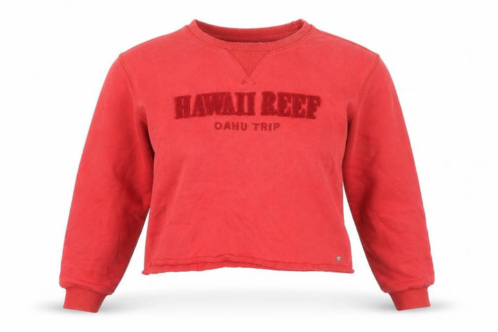 Pull&Bear Women Red Crop Pullover Sweatshirt Hawaii Reef S