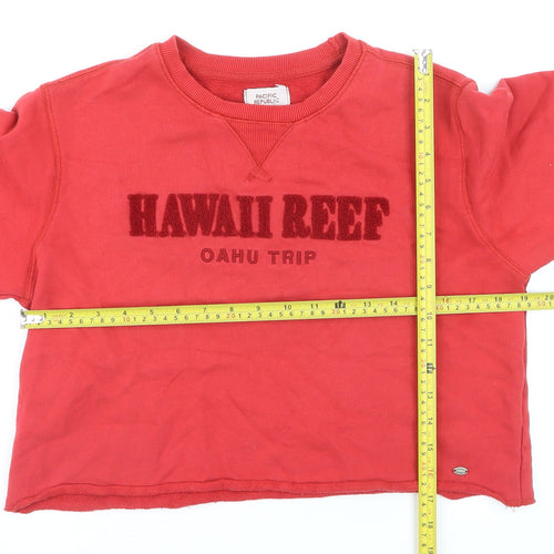 Pull&Bear Women Red Crop Pullover Sweatshirt Hawaii Reef S
