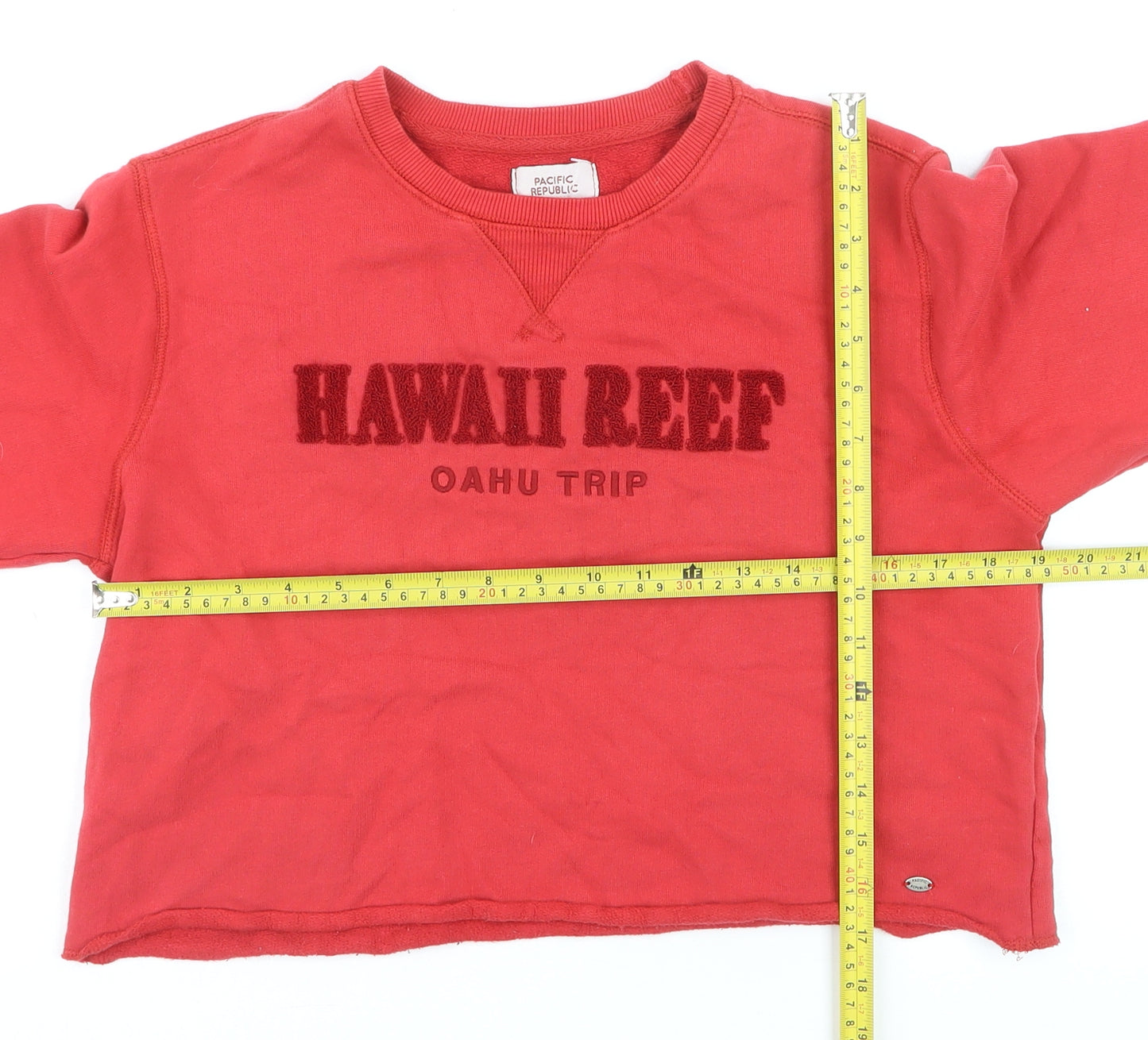 Pull&Bear Women Red Crop Pullover Sweatshirt Hawaii Reef S