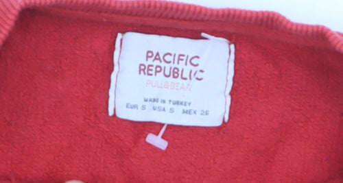 Pull&Bear Women Red Crop Pullover Sweatshirt Hawaii Reef S