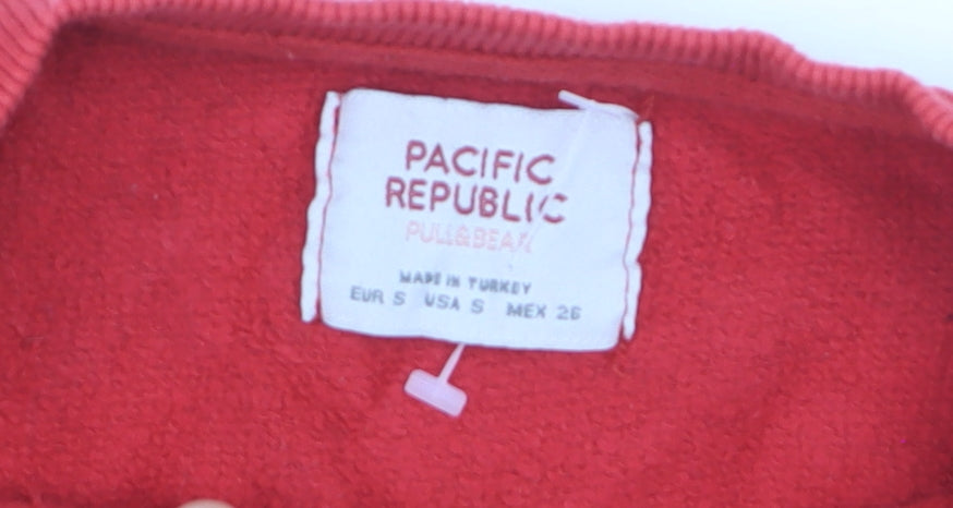 Pull&Bear Women Red Crop Pullover Sweatshirt Hawaii Reef S