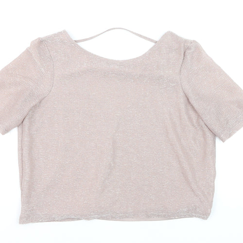 River Island Women Beige Cropped V-Neck Short Sleeve Top Size 8