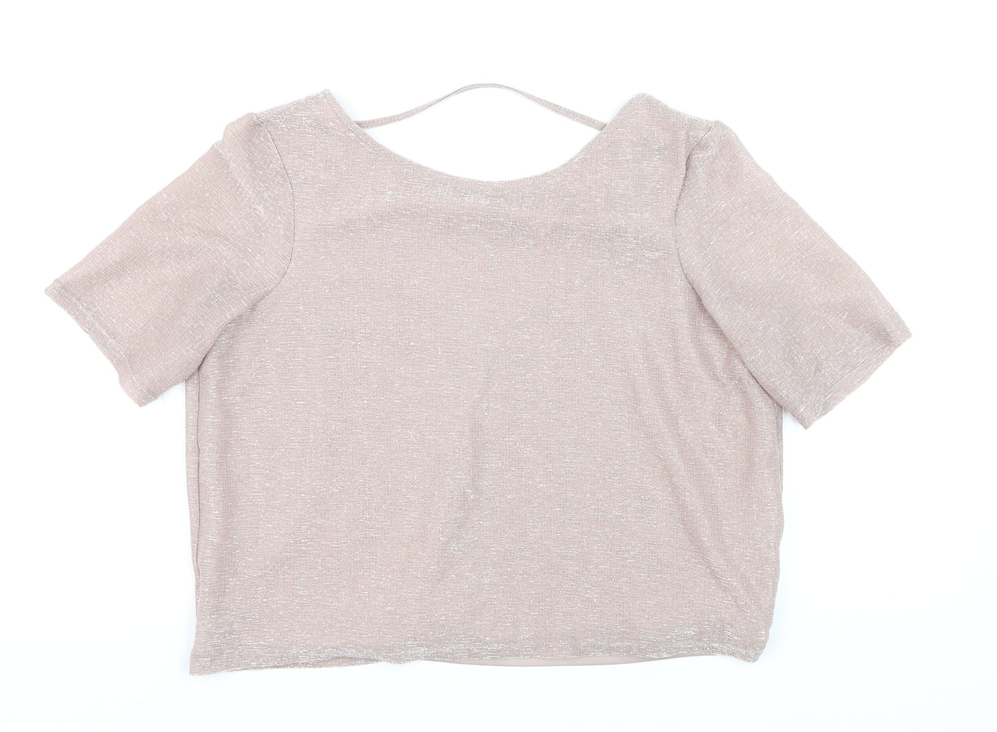 River Island Women Beige Cropped V-Neck Short Sleeve Top Size 8