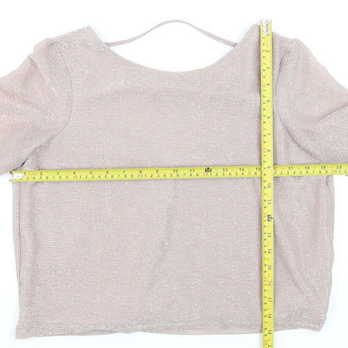 River Island Women Beige Cropped V-Neck Short Sleeve Top Size 8