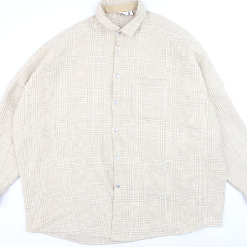 ASOS DESIGN Men's Beige Check Long Sleeve 3XL Relaxed Button-Up Shirt