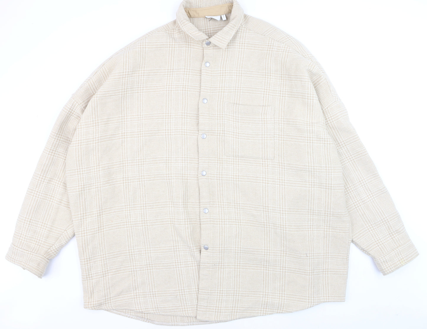 ASOS DESIGN Men's Beige Check Long Sleeve 3XL Relaxed Button-Up Shirt