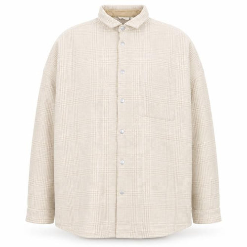 ASOS DESIGN Men's Beige Check Long Sleeve 3XL Relaxed Button-Up Shirt