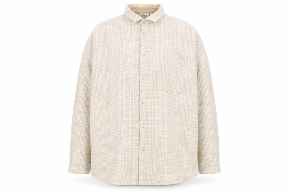 ASOS DESIGN Men's Beige Check Long Sleeve 3XL Relaxed Button-Up Shirt